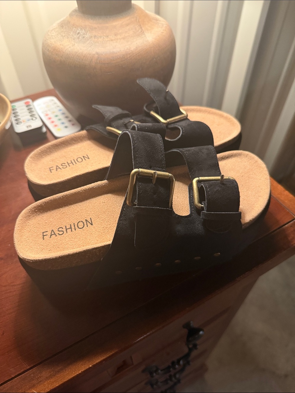 Amazon Black Double-Buckle Platform Sandals